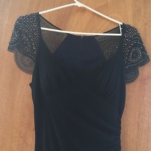 Navy Gown with Beaded Cap-Sleeves